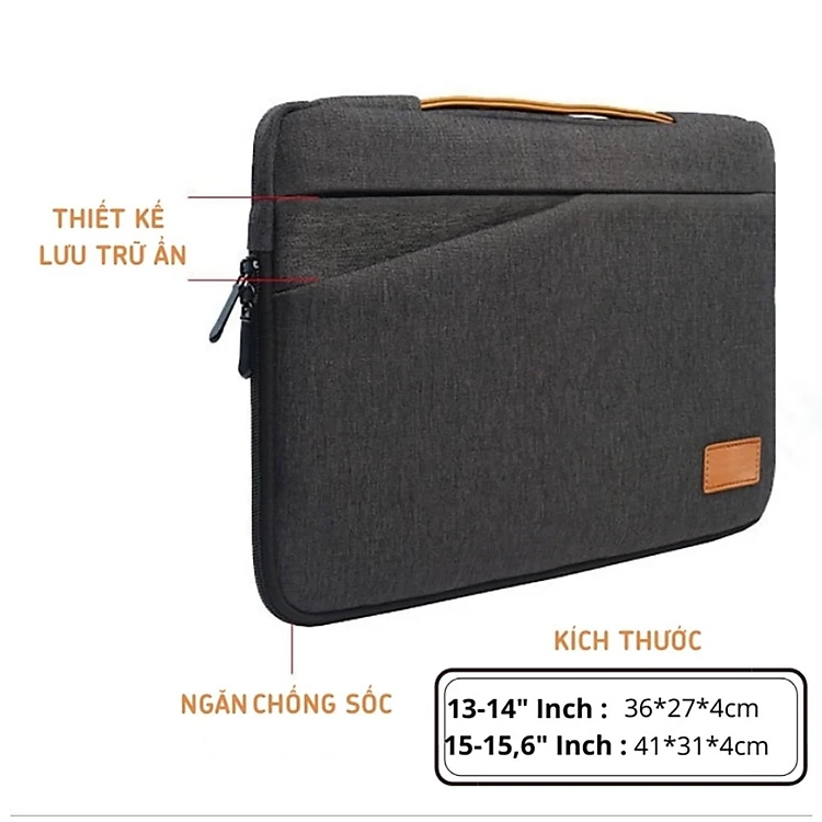 Túi xách đựng Laptop chống sốc, chống nước 3 ngăn đa năng 14 Inch và 15,6 Inch